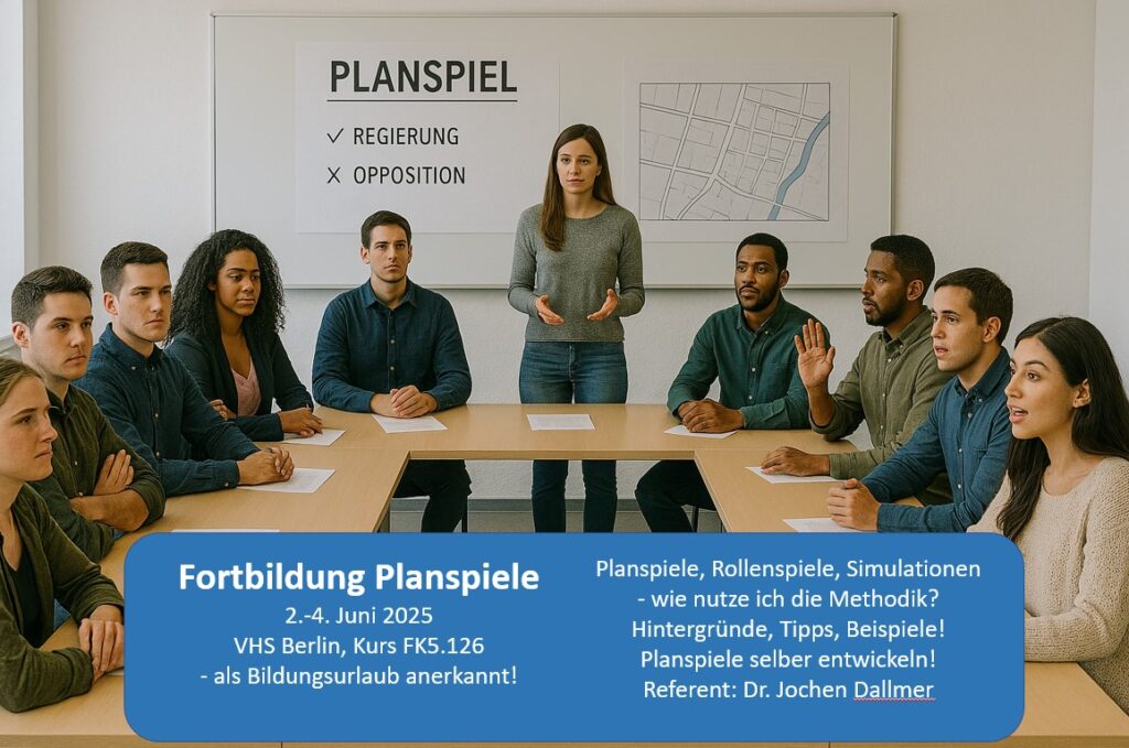 Bild Planspiel, Fortbildung Planspiele VHS Berlin, 2.-4-6.2025
Symbolbild, KI-generiert.